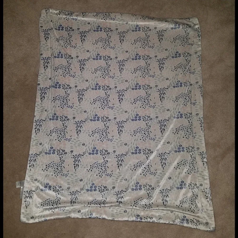 Nicole Miller New York Baby Blanket Lovey Fleece White Blue Gray Pink Floral
